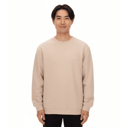 STONES Herren Oversized-Pullover moderner Baumwoll-Sweater mit Rundhals-Ausschnitt Sweatshirt 400gsm mit Logo-Stick Beige