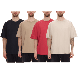 STONES Herren T-Shirt schlichtes Baumwoll-Shirt mit Rundhals und Stick-Logo Kurzarm-Shirt 240gsm Oversized Rot, Schwarz, Beige oder Hellbra