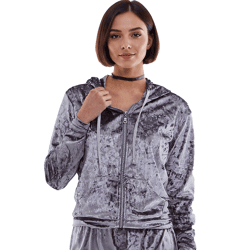 ROCKUPY Damen Samt-Cardigan glänzende Sweatshirt-Jacke mit Kapuze RPW20_040201 Grau