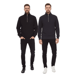 STONES Herren Pullover Oversized-Half-Zipper moderner Baumwoll-Half-Zipper Troyer 400gsm mit Stehkragen mit Logo-Stickerei Dunkel-Grau oder
