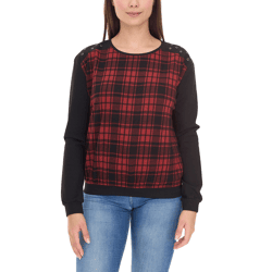 ROCKUPY Damen Sweatshirt leichter Baumwoll-Pullover Glencheck Design 317282 Schwarz/Rot