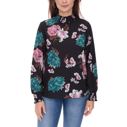 Aniston CASUAL Damen Sommer-Bluse mit floralem Muster Langarm-Shirt 11049069 Schwarz/Rosa/Grün