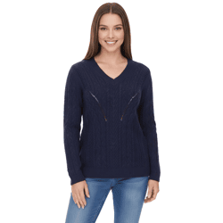 Aniston CASUAL Strick-Pullover mit V-Ausschnitt Alltags-Pullover mit Baumwollanteil Langarm-Shirt 38049702 Dunkelblau