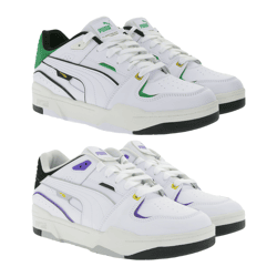 PUMA SLIPSTREAM Echtleder-Schuhe im Retro-Vibe Freizeit-Sneaker mit farbigen Akzenten Schnür-Schuhe 393266 Weiß/Lila oder Weiß/Grün