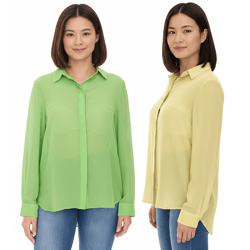 Aniston SELECTED Damen Sommer-Bluse Langarm-Shirt mit Kent-Kragen sommerliche Basic-Bluse Gelb oder Grün