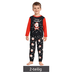 weiches Kinder 2-teiliger Pyjama-Set für Jungen und Mädchen Rundhals-Pullover mit Weihnachtsmann Motiv Baumwoll-Jogger mit Schneeflocken 