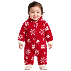 Jumpsuit Kleinkinder Overall Fleece-Anzug mit Kapuze Schneeflocken-Design mit Reißverschluss Baby-Anzug 954927 Rot/Weiß