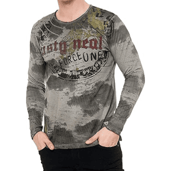 Herren Longsleeve im Batik-Stil Langarm-Shirt mit urbanen Print R-10140 Anthrazit