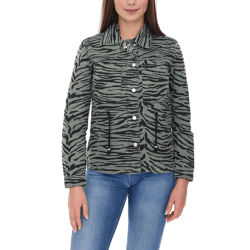 vestino Damen Übergangs-Jacke Baumwoll-Jacke mit Tiermuster Jeans-Sommer-Jacke 900810 Khaki/Schwarz