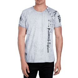 Herren T-Shirt mit Plunderer & Exploiter Print Baumwoll-Shirt Rundhals-Shirt R-15191 Grau