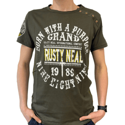 Herren T-Shirt mit Born with a Purpose Print Baumwoll-Shirt Rundhals-Shirt R-15216 Khaki