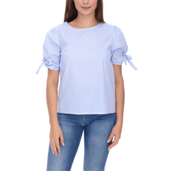 sequano Damen Blusen-Shirt T-Shirt Kurzarm-Bluse stylisches Sommer-Shirt 901509 Weiß/Blau