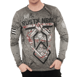 Herren Longsleeve mit Fighter-Print Baumwoll-Langarm-Shirt Sommer-Pullover Freizeit-Shirt R-10150 Grau