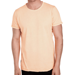 Herren T-Shirt Basic Baumwoll-Shirt verwaschenes Rundhals-Shirt Kurzarm R-15200 Neon-Orange