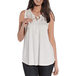 vestino Damen Sommer-Top mit Spitzen-Einsatz Freizeit-Shirt im Boho-Look 900630 Creme-Weiß