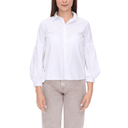 COURSE Damen Sommer-Bluse mit Perlen Langarm-Shirt 901879 Weiß