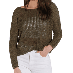 vestino Damen Strick-Pullover mit Netz-Struktur Alltags-Pulli Sweater 900709 Khaki