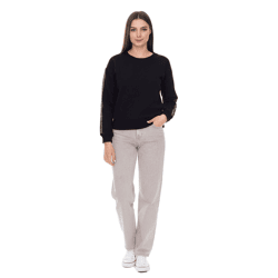 vestino Damen Sweatshirt Baumwoll-Shirt mit Strassband Pullover 900299 Schwarz