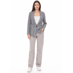 vestino Damen Blazer karierter Herbst-Blazer mit Reverskragen Alltags-Sakko 900719 Grau