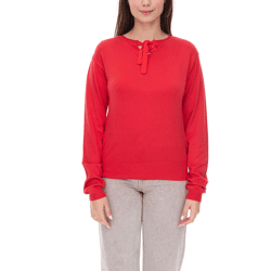 vestino Damen Strick-Pullover mit Chiffon-Schleife Alltags-Pullover Sweater 901088 Rot