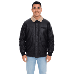 Herren Piloten-Jacke aus Lederimitat stylische Outdoor-Jacke mit Teddykragen 950871 Schwarz