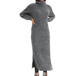 weiches Damen Midi-Kleid Basic-Kleid aus Boucle-Garn Langarm-Kleid 935820 Größe Größen Grau