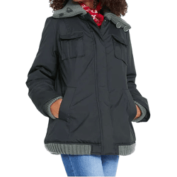  Damen Winter-Jacke mit Strick-Details stylische Outdoor-Jacke 955517 Schwarz