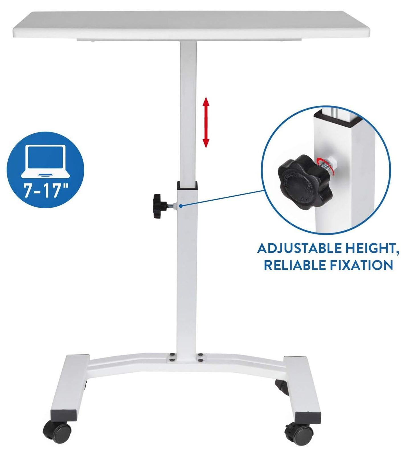 Tatkraft Cheer Laptop-Tisch h&ouml;henverstellbarer Arbeits-Tisch Laptop-St&auml;nder 360 Grad drehbare R&auml;der Bett-Tisch 40x60cm 10345 Wei&szlig;