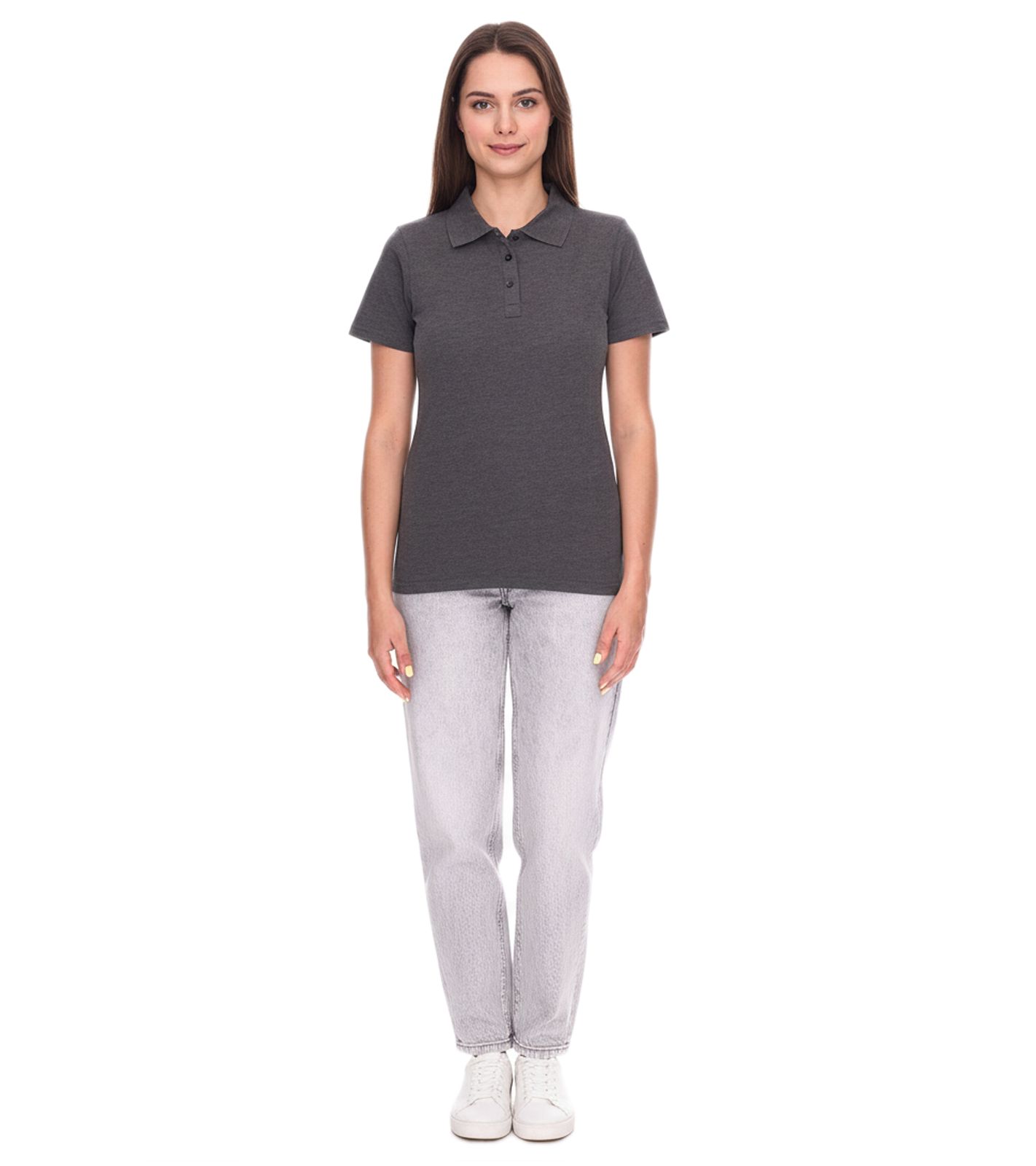 ELEVATE Helios Damen Polo-Shirt Baumwolle Polo-Hemd Pique-Strick 180 g/m&sup2; 38107980 meliert Anthrazit