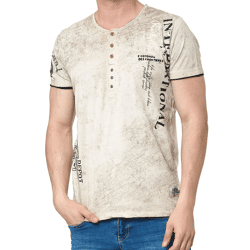 Herren T-Shirt mit seitlichem Print Baumwoll-Shirt modisches Kurzarm-Shirt R-15243 Braun