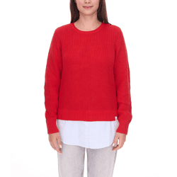 DELMAO Damen Stick-Pullover mit Blusensaum Langarm-Sweater im 2in1-Look 44176718 Rot