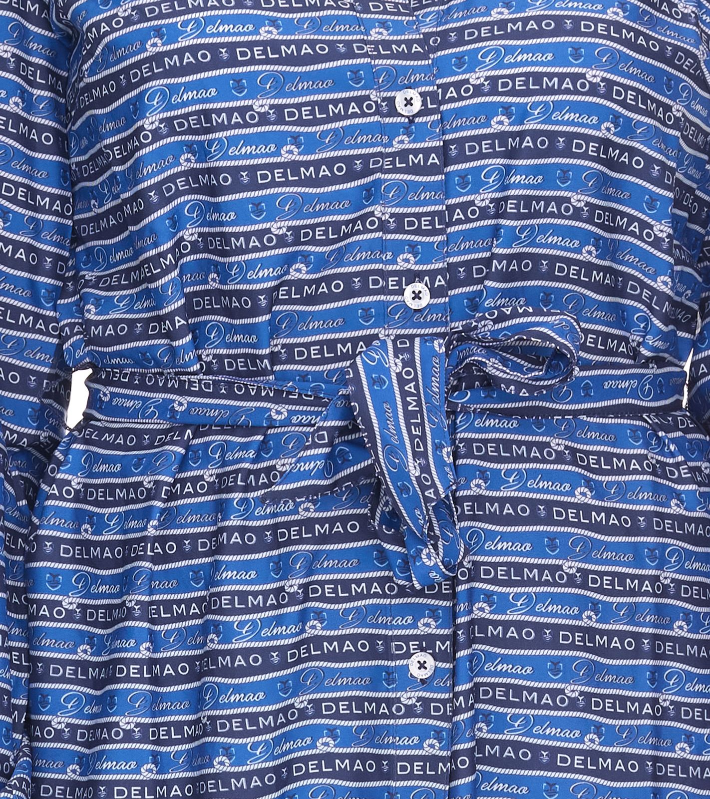 DELMAO Damen Blusenkleid Sommer-Bluse mit Marken-Schriftzug Langarm-Shirt 47783738 Blau