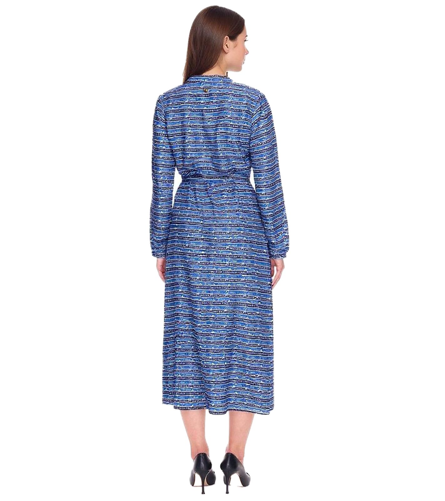 DELMAO Damen Blusenkleid Sommer-Bluse mit Marken-Schriftzug Langarm-Shirt 47783738 Blau