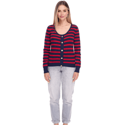 DELMAO Women's Knit Sweater with Decorative Button Placket Everyday Sweater 23147124 Red/Dark Blue