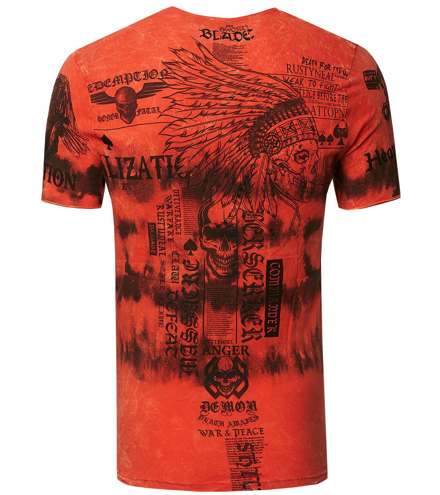 Herren T-Shirt im rockigen Design Baumwoll-Shirt mit Knebel-Verschluss am Ausschnitt Rundhals-Shirt R-15265 Rot