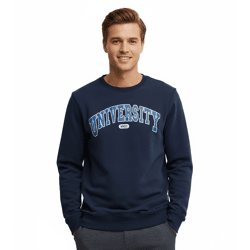 11 PROJECT Davin Herren Sweater mit UNIVERSITY Frontprint Baumwoll-Sweatshirt 20715943 194024 Dunkelblau