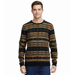 11 PROJECT PRPasco Herren Strick-Pullover mit Wollanteil Langarm-Shirt 20716671 194007 Beige/Schwarz/Grün