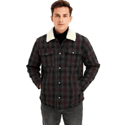 Herren Hemd-Jacke Kunstfelljacke im Karo-Muster modisches Langarm-Hemd 957592 Schwarz/Grau/Rot