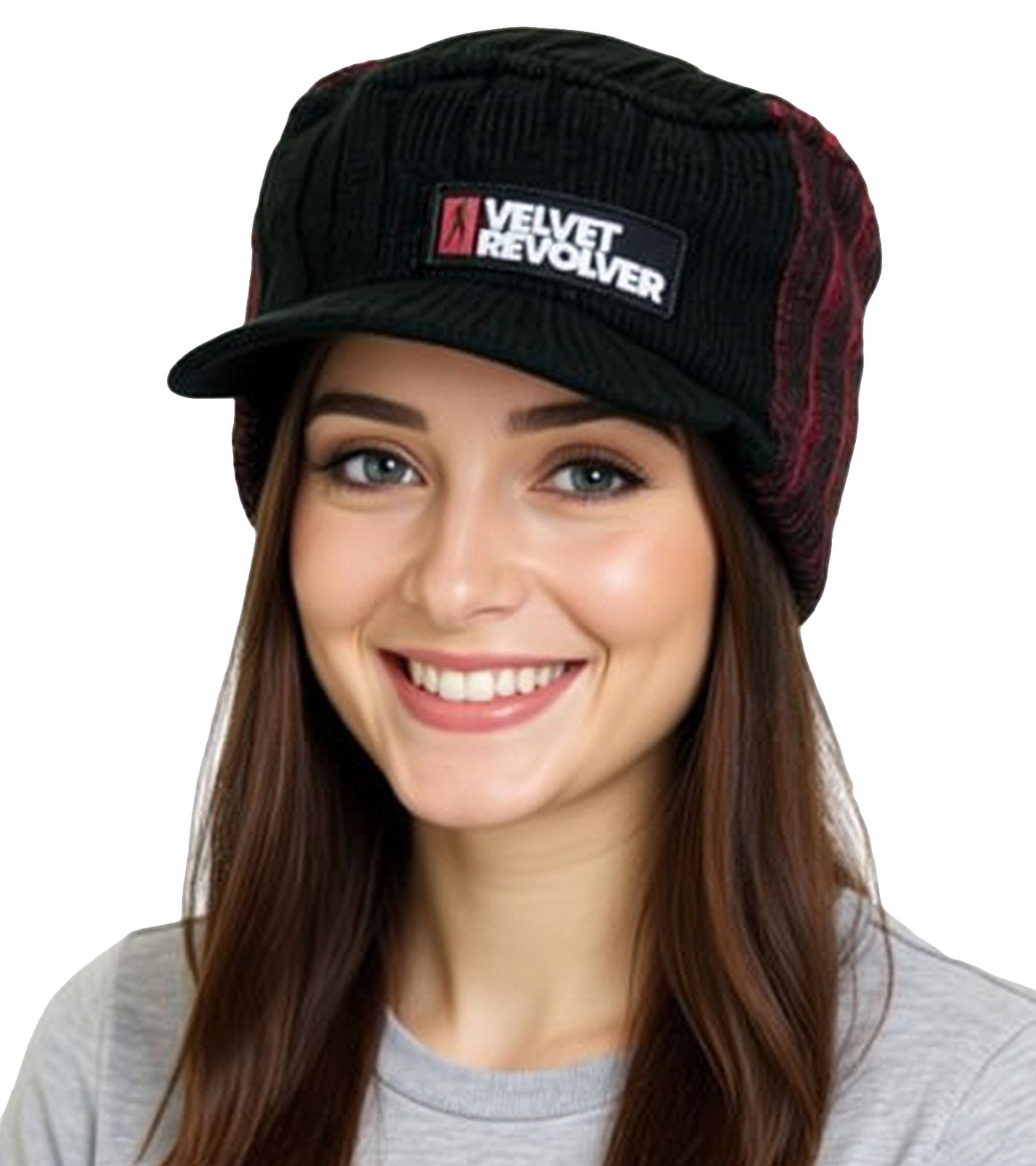 Velvet Revolver Unisex Schirm-Beanie mit Schriftzug Beanie Freizeit-M&uuml;tze KC101466VLR Schwarz/Rot