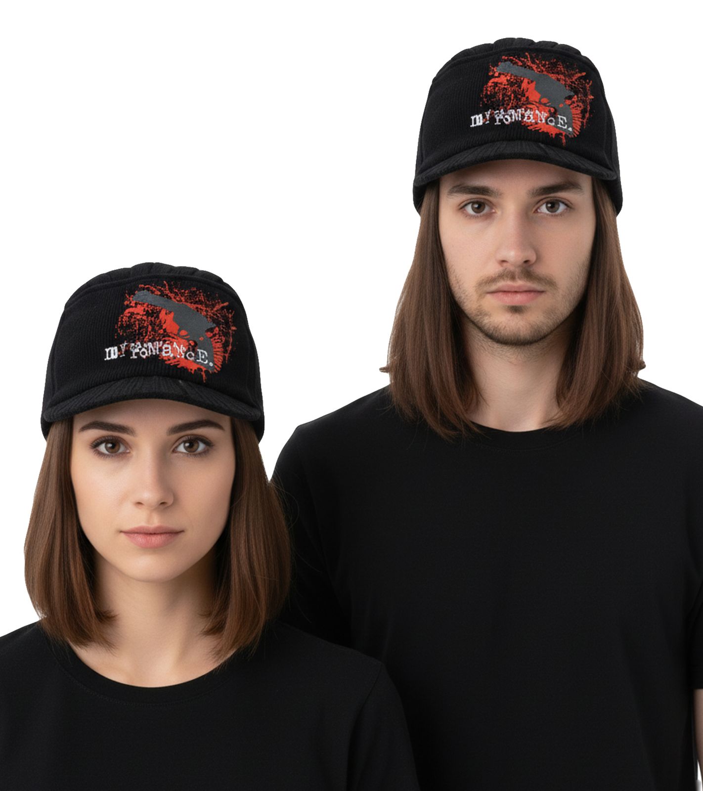 Unisex Schirm-M&uuml;tze mit "My Chemical Romance" Schriftzug Schirm-Beanie Freizeit-M&uuml;tze KC1012411MCR Schwarz/Rot