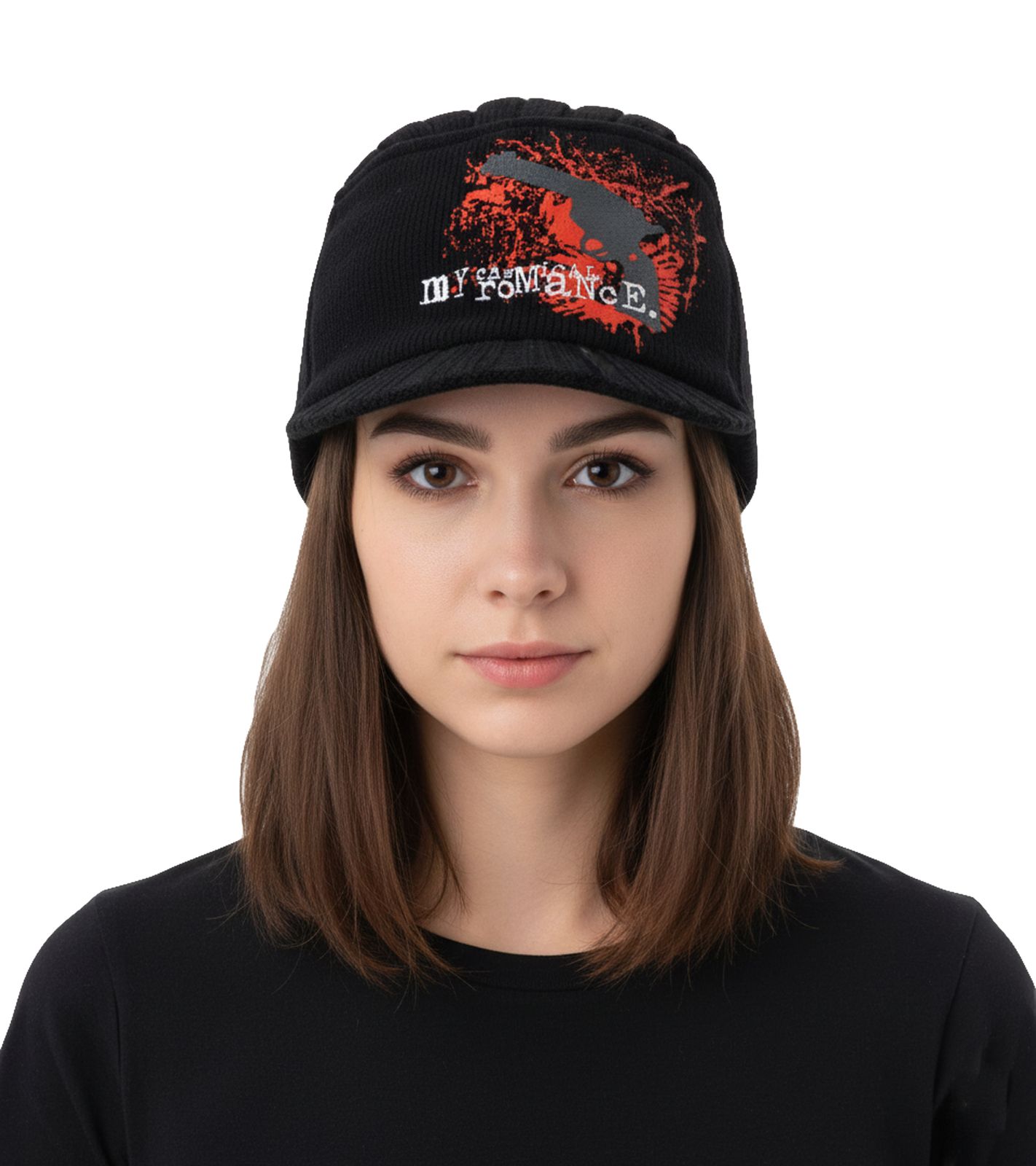 Unisex Schirm-M&uuml;tze mit "My Chemical Romance" Schriftzug Schirm-Beanie Freizeit-M&uuml;tze KC1012411MCR Schwarz/Rot
