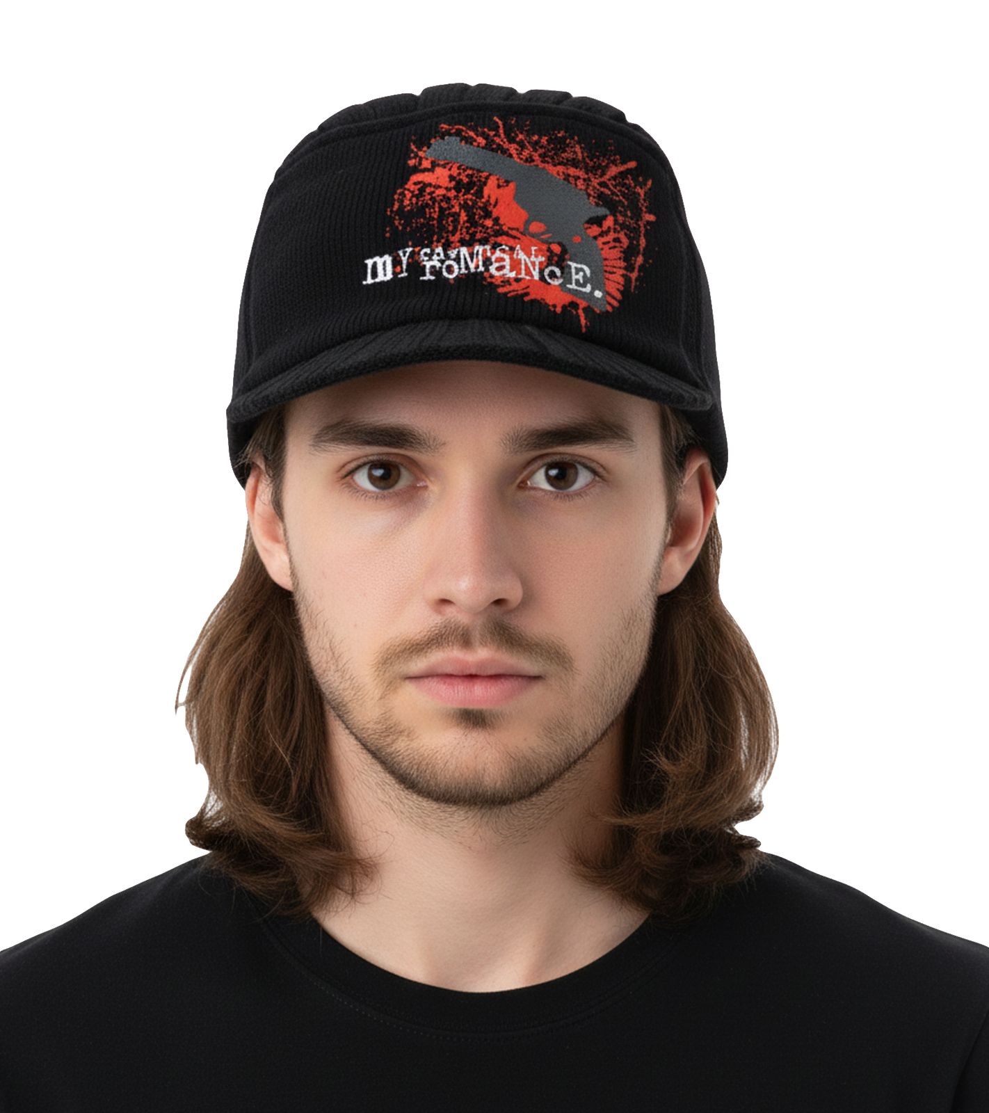 Unisex Schirm-M&uuml;tze mit "My Chemical Romance" Schriftzug Schirm-Beanie Freizeit-M&uuml;tze KC1012411MCR Schwarz/Rot