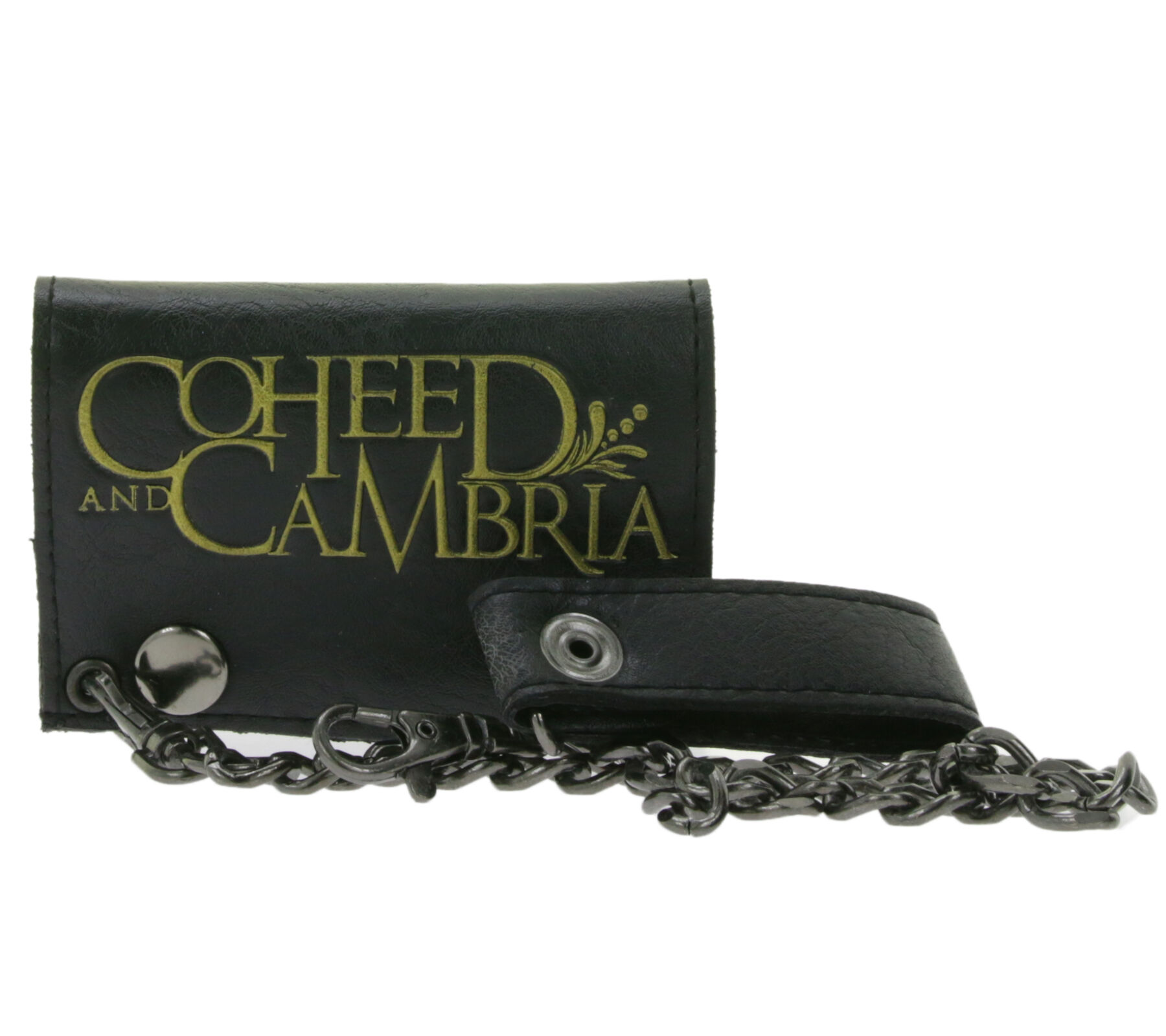 COHEED AND CAMBRIA Leder-Geldb&ouml;rse mit Logo-Motiv Metalldruckkn&ouml;pfen und Kette Rockiger Gothic-Style LW105544COH0 Schwarz/Gold
