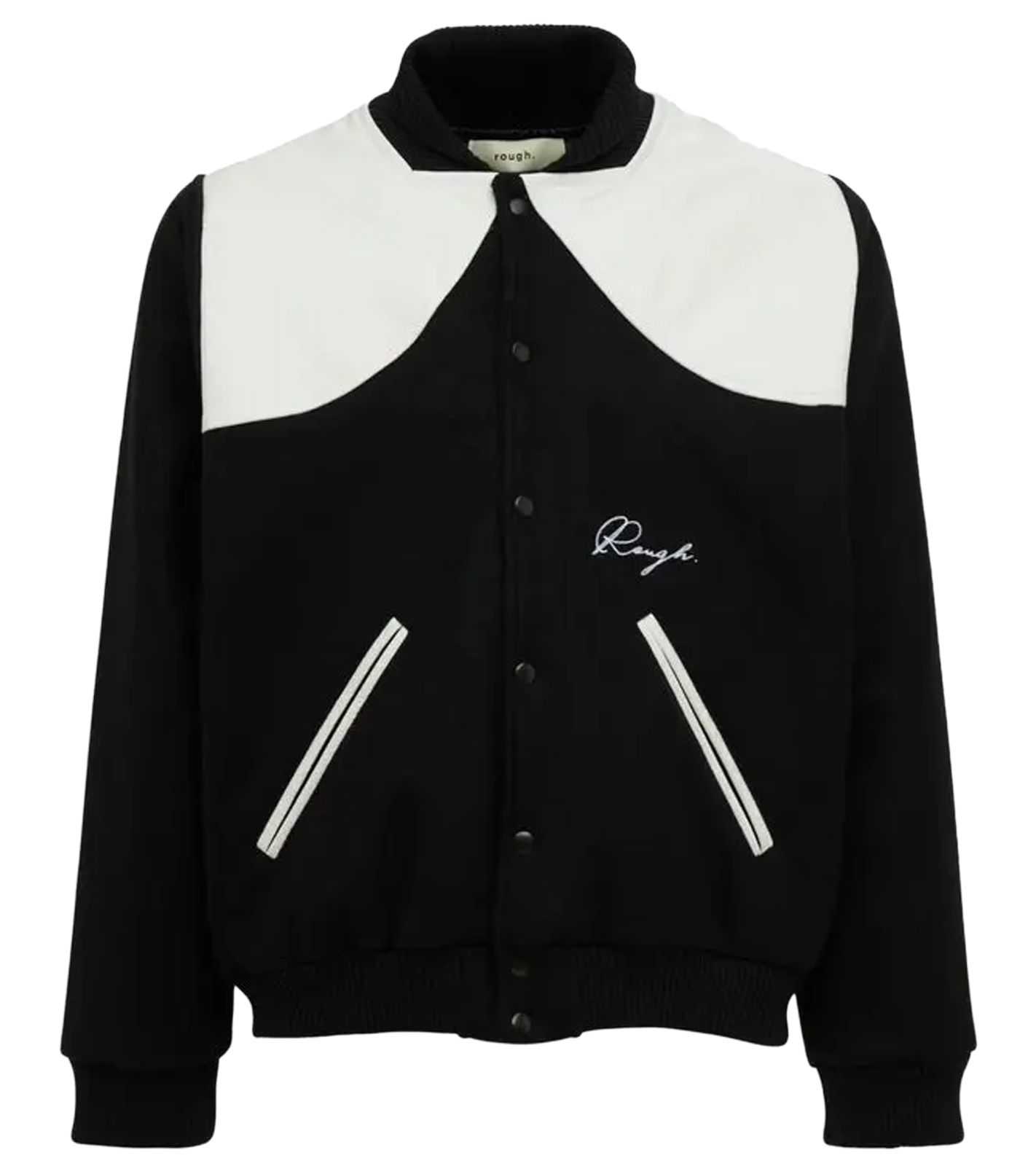 ROUGH. Herren Collegejacke mit Leder-Details stylische Leder-Jacke Schwarz/Wei&szlig;