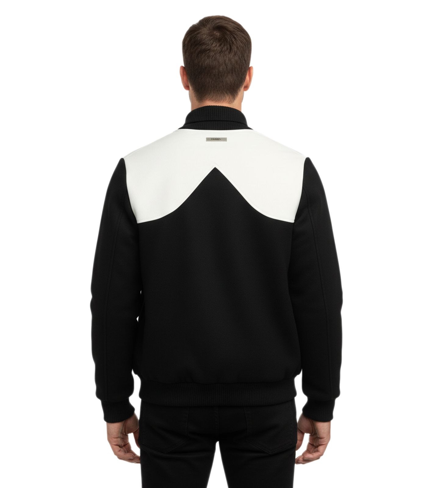 ROUGH. Herren Collegejacke mit Leder-Details stylische Leder-Jacke Schwarz/Wei&szlig;