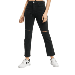 2Y Premium Damen Destroyed Mom Fit Denim schwarz