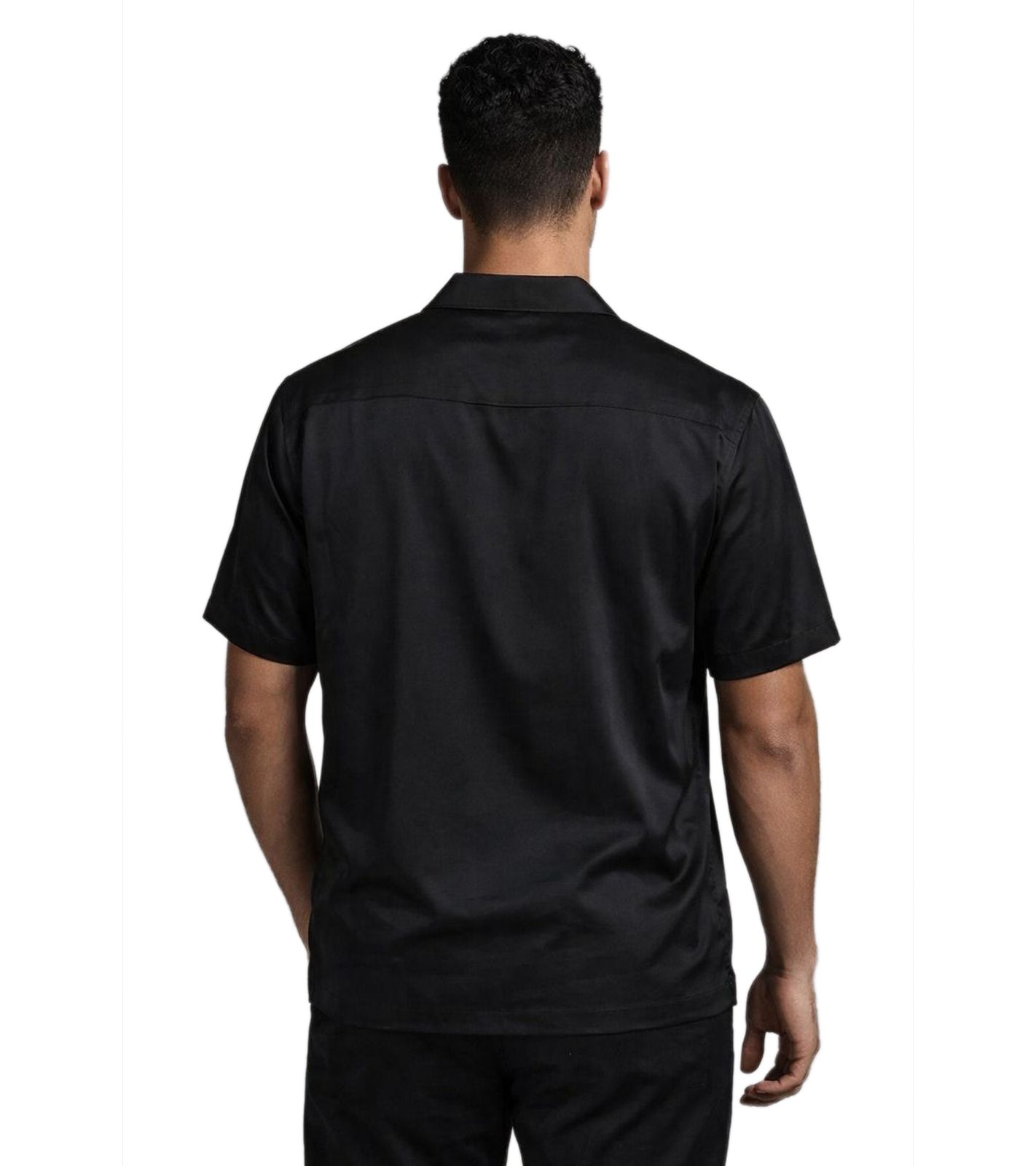 Elegantes ROUGH. Herren-Kurzarmhemd im Satin-Look mit minimalistischer Logo-Stickerei in Schwarz
