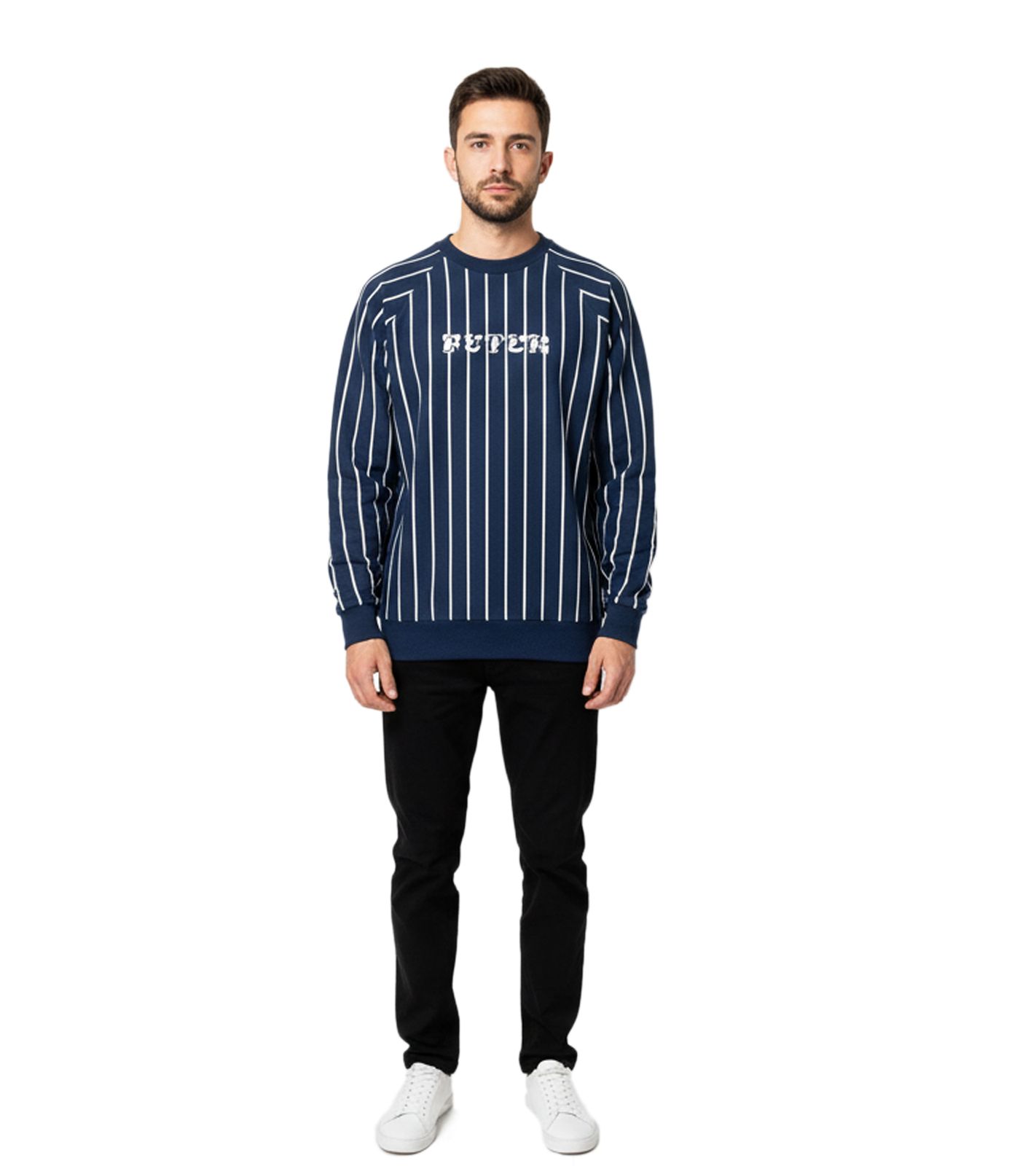 Futur Herren Raglan Crew Pin hochwertiger Sweatshirt-Pullover mit modernem Design und Raglan-&Auml;rmeln Blau/Wei&szlig;
