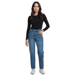 UNEFFECTED Damen Destroyed Straight Fit Jeans Baumwolle mittelblau