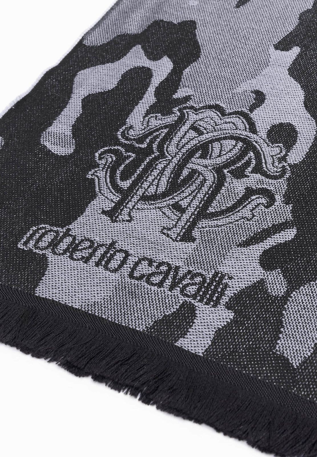 edler roberto cavalli Schal f&uuml;r Damen und Herren Halstuch aus reiner Wolle WOV06600004-01198 Schwarz/Grau